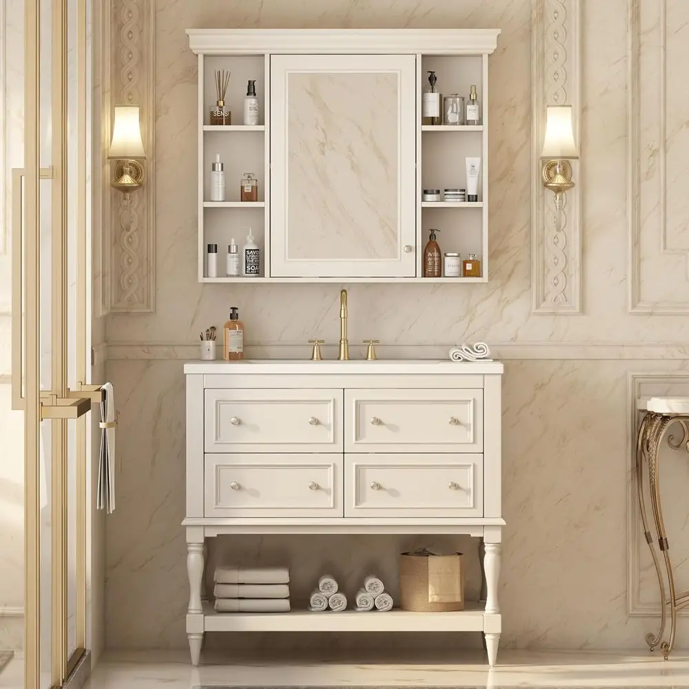 36 Solid Wood Bathroom Vanity Set with Mirror and Medicine Cabinet, Yellow
36 Solid Wood Bathroom Vanity Set with Mirror and Medicine Cabinet, Yellow