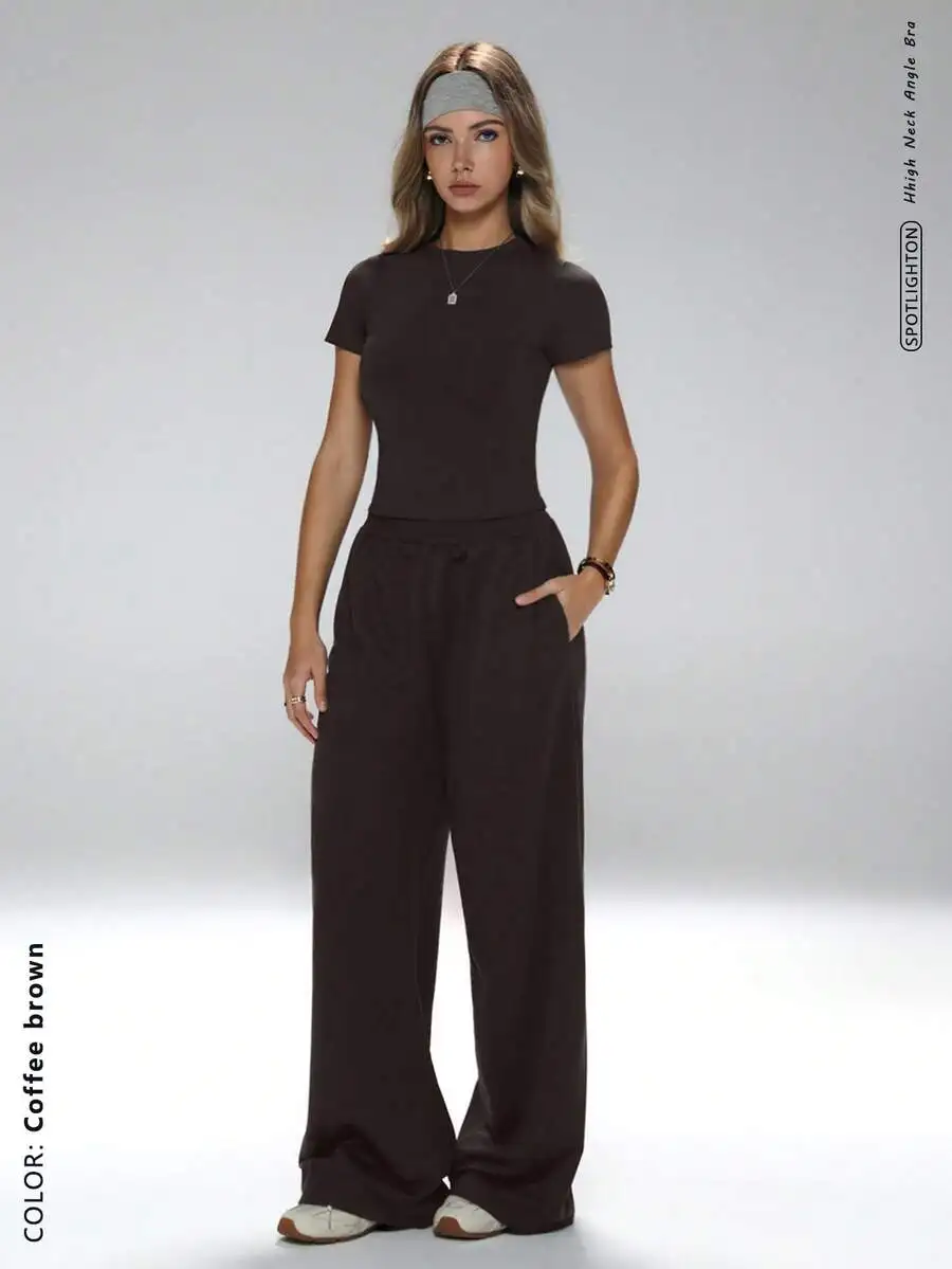 2-Piece Set Slim Fit T-Shirt And Loose Wide Leg Pants Minimalist Sportswear Coffee Brown
2-Piece Set Slim Fit T-Shirt And Loose Wide Leg Pants Minimalist Sportswear Coffee Brown