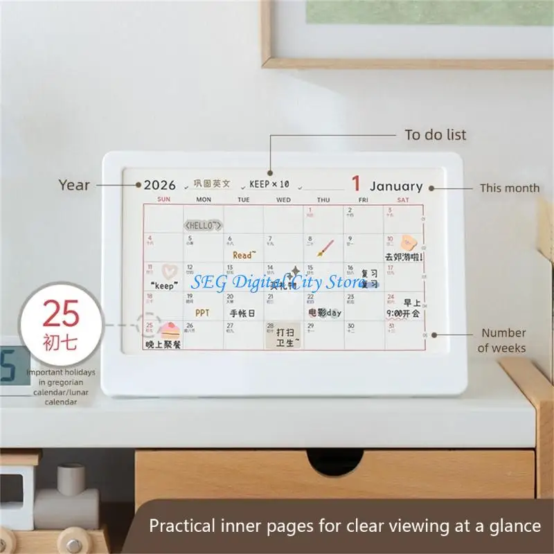 U75B 2026 Многофункциональная календарная подставка с регулируемым углом наклона и фоторамкой 
U75B 2026 Многофункциональная календарная подставка с регулируемым углом наклона и фоторамкой