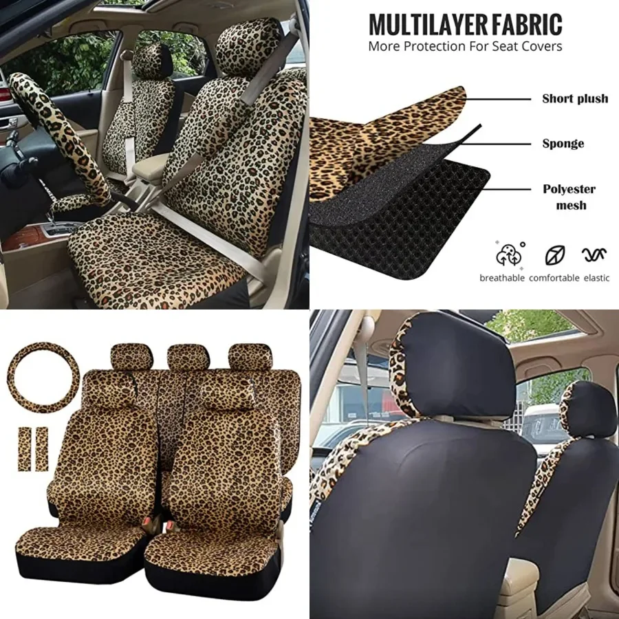 Leopard Car Seat Covers Full Set with Steering Wheel Cover 2 Seat Belt Pads, Cheetah Print Seat Covers for Cars for Women,Airbag Compatible,Universal Fits for Cars,SUV,Truck
Leopard Car Seat Covers Full Set with Steering Wheel Cover 2 Seat Belt Pads, Cheetah Print Seat Covers for Cars for Women,Airbag Compatible,Universal Fits for Cars,SUV,Truck