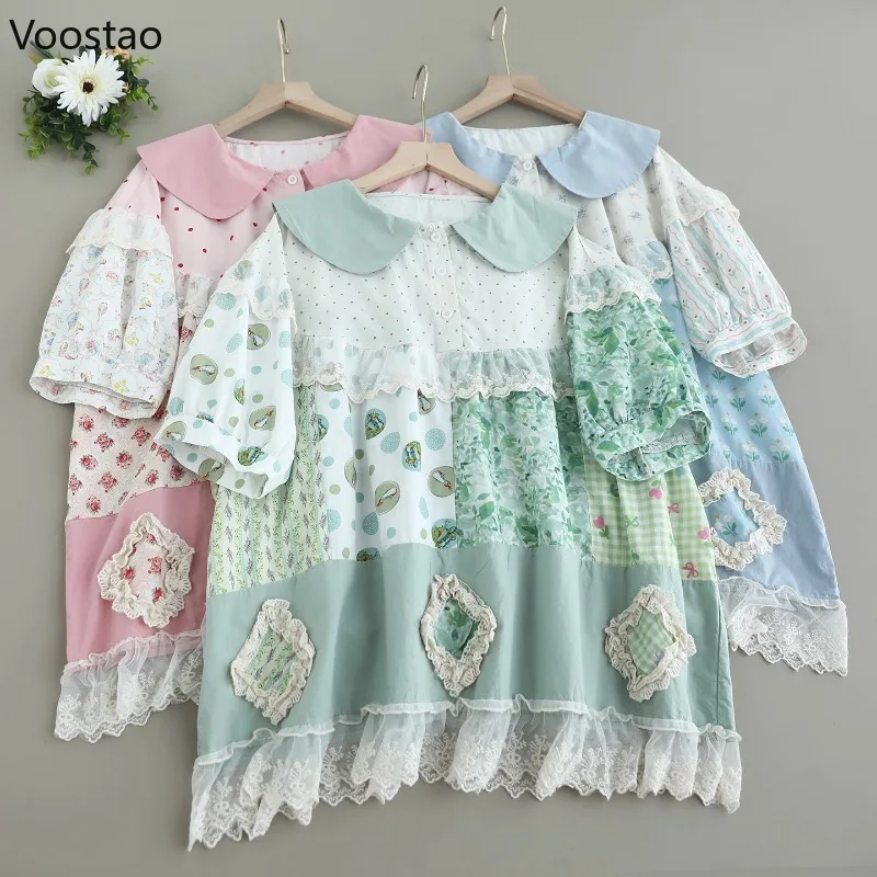 Mori Girl Style Sweet Lolita Shirt Women Kawaii Peter Pan Collar Floral Print Short Sleeve Blouse Female Casual Lace Loose Tops
Mori Girl Style Sweet Lolita Shirt Women Kawaii Peter Pan Collar Floral Print Short Sleeve Blouse Female Casual Lace Loose Tops