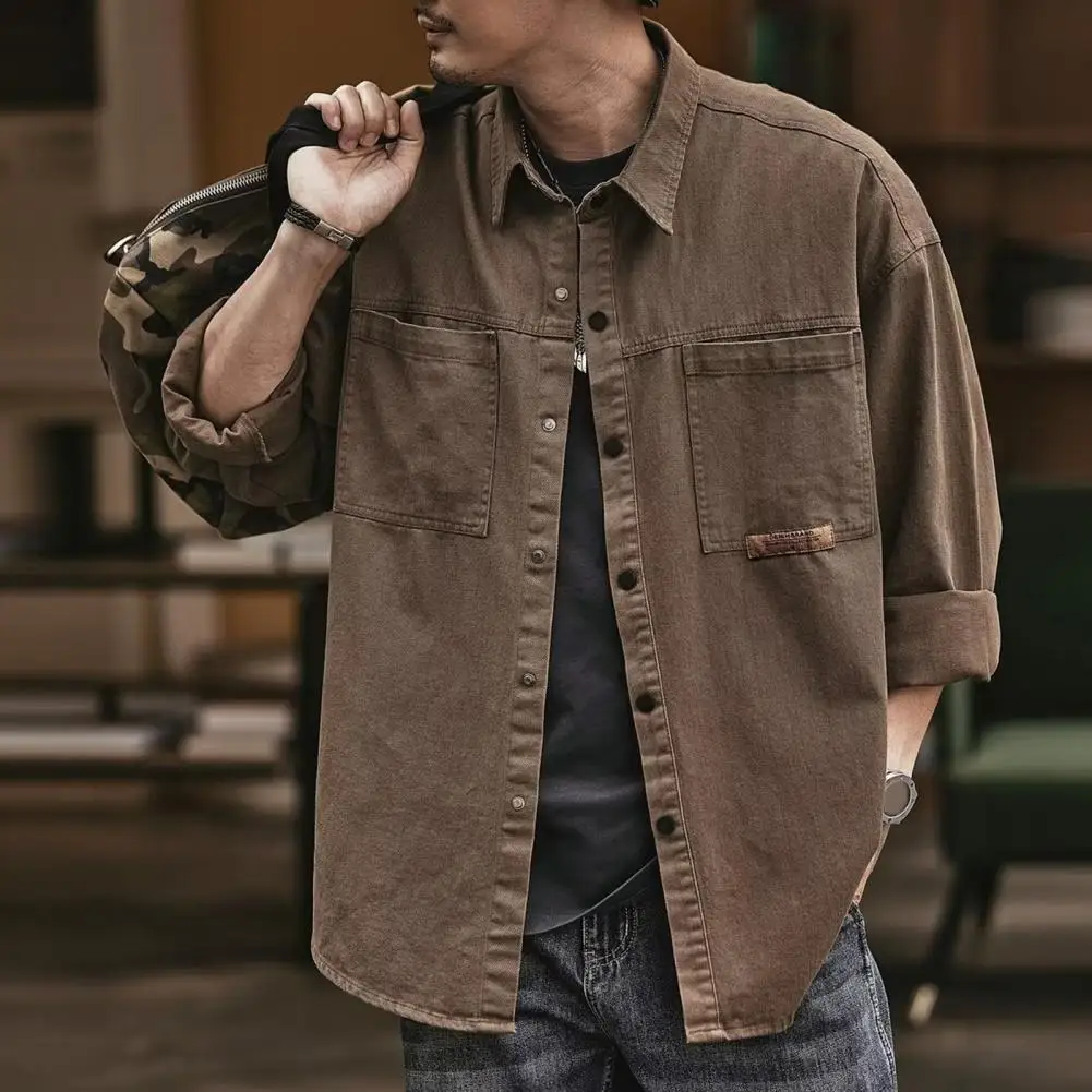 Men's Work Shirt Lapel Loose Single Breasted Long Sleeve Casual Solid Color Large Size Pocket Men's Top Shirt
Men's Work Shirt Lapel Loose Single Breasted Long Sleeve Casual Solid Color Large Size Pocket Men's Top Shirt