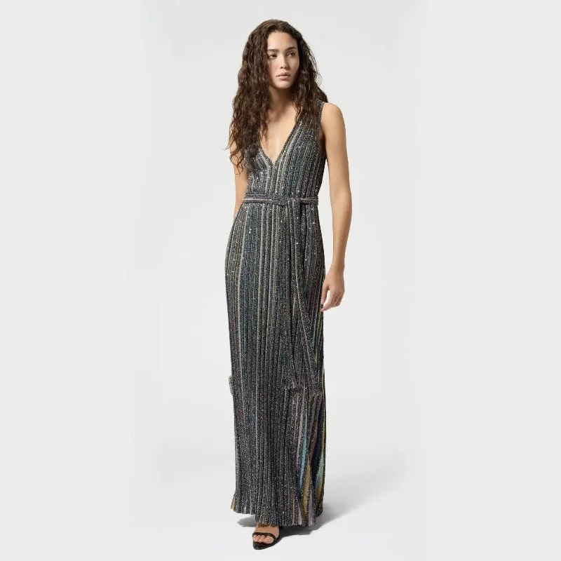Fold Elegant Shimmer Striped Maxi Dress Women V Neck Sleeveless Belted Long Formal Evening Party Gown New Arrival 2026 Hot Sale
Fold Elegant Shimmer Striped Maxi Dress Women V Neck Sleeveless Belted Long Formal Evening Party Gown New Arrival 2026 Hot Sale