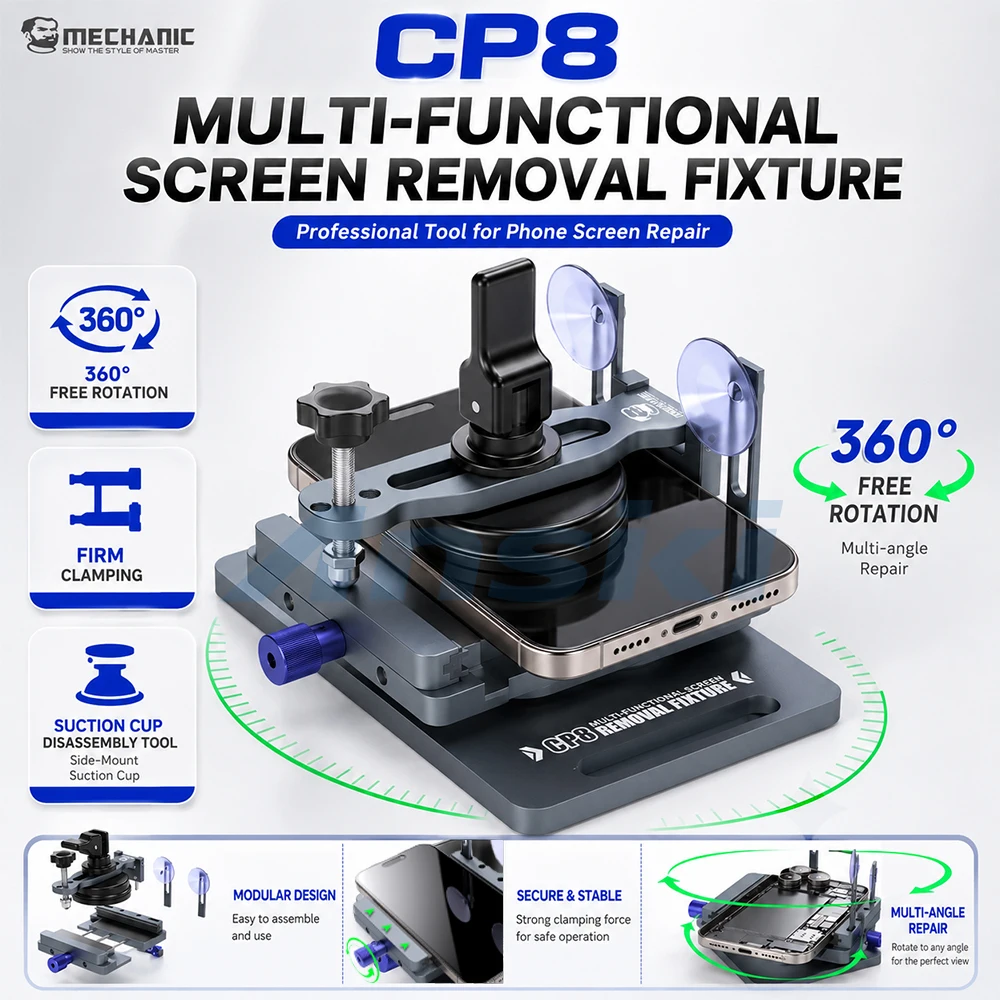 MECHANIC CP8 360° Rotating Screen Removal Fixture Universal Phone LCD Back Cover Separator Clamp Mobile Repair Fixture Tool
MECHANIC CP8 360° Rotating Screen Removal Fixture Universal Phone LCD Back Cover Separator Clamp Mobile Repair Fixture Tool