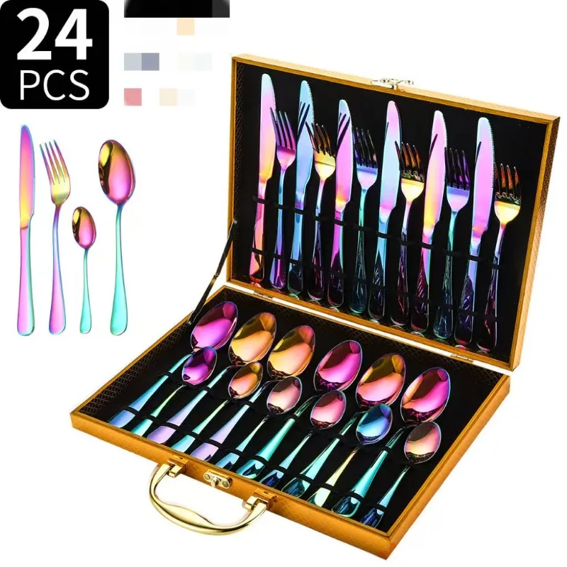 Best-selling 1010 stainless steel tableware 24-piece set Western knife, fork, spoon 24-piece tableware gift box set
Best-selling 1010 stainless steel tableware 24-piece set Western knife, fork, spoon 24-piece tableware gift box set