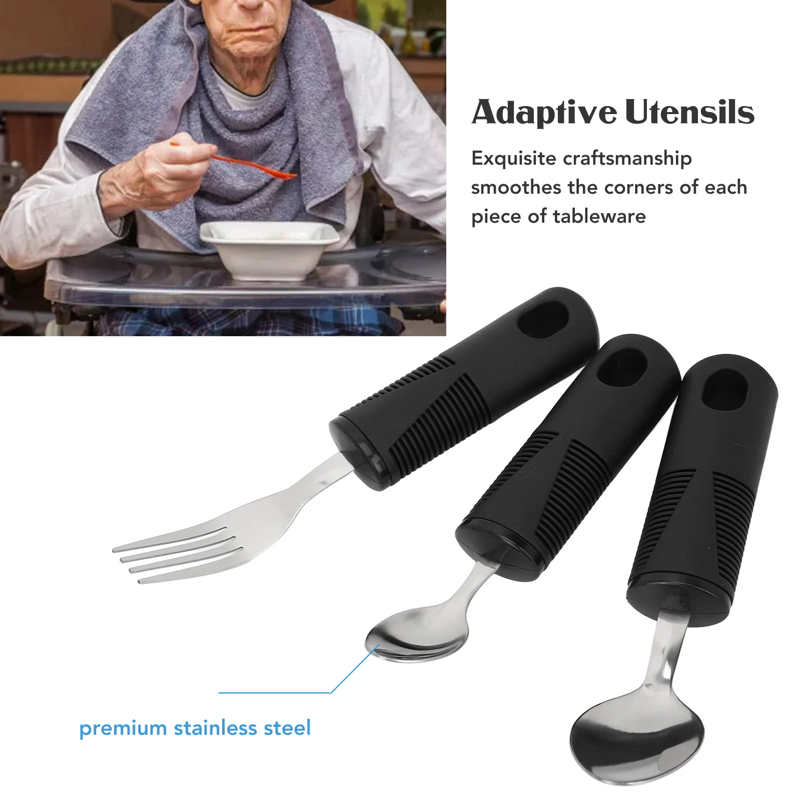 3pcs Adaptive Utensils Stainless Steel Wide Rubber Handle Nonslip Anti Shaking Weighted Utensils for Arthritis Parkinson
3pcs Adaptive Utensils Stainless Steel Wide Rubber Handle Nonslip Anti Shaking Weighted Utensils for Arthritis Parkinson