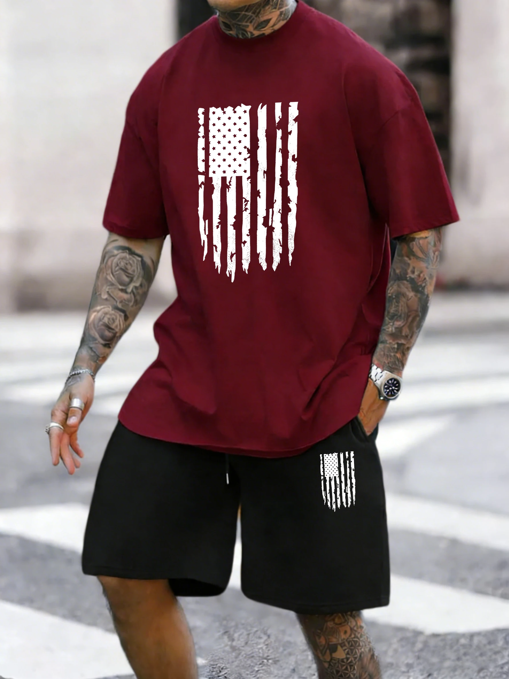 Distressed American Flag Pattern Cotton Summer Simple Tees & Shorts 2 Piece Set Male Pocket Classic Bottom Cool All-Match Short
Distressed American Flag Pattern Cotton Summer Simple Tees & Shorts 2 Piece Set Male Pocket Classic Bottom Cool All-Match Short
