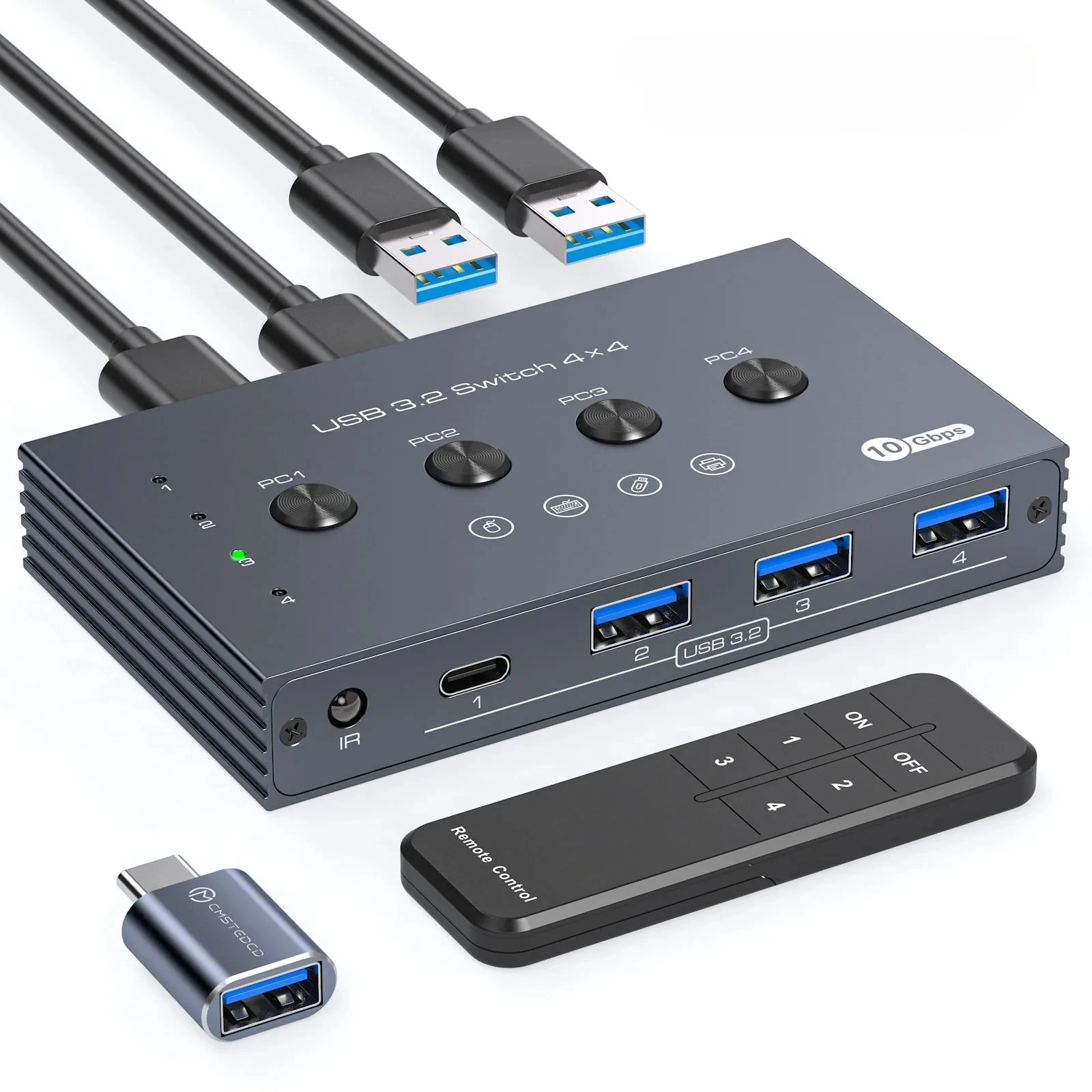 USB 3.2 Switcher KVM Switch Shared Controller Adapter 10Gbps Rate Support Fit Computer Laptop Mouse Keyboard Share 4 USB Ports
