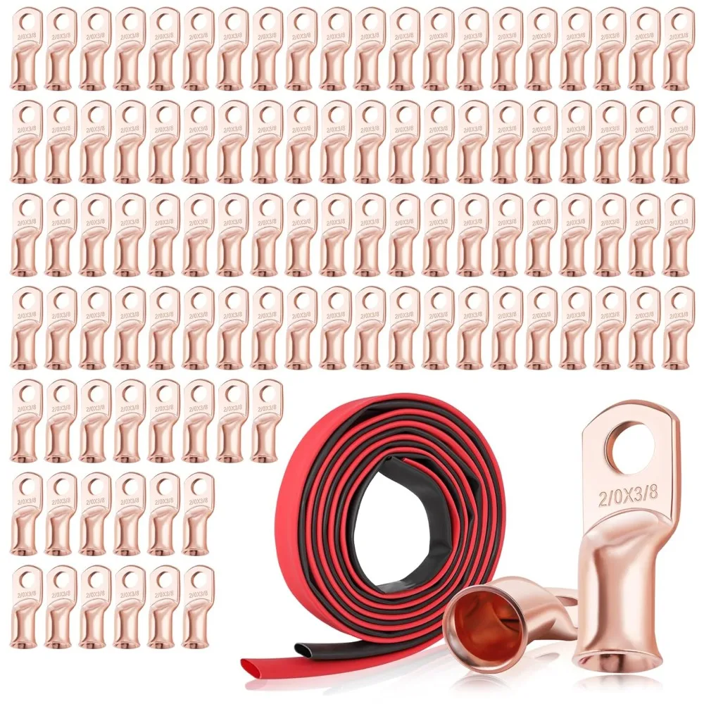 100PCS 2/0 AWG-3/8 Heavy Duty Battery Lugs with 3:1 Heat Shrink Tubing, Ring Terminals Battery Cable Ends Copper Eyelets
100PCS 2/0 AWG-3/8 Heavy Duty Battery Lugs with 3:1 Heat Shrink Tubing, Ring Terminals Battery Cable Ends Copper Eyelets