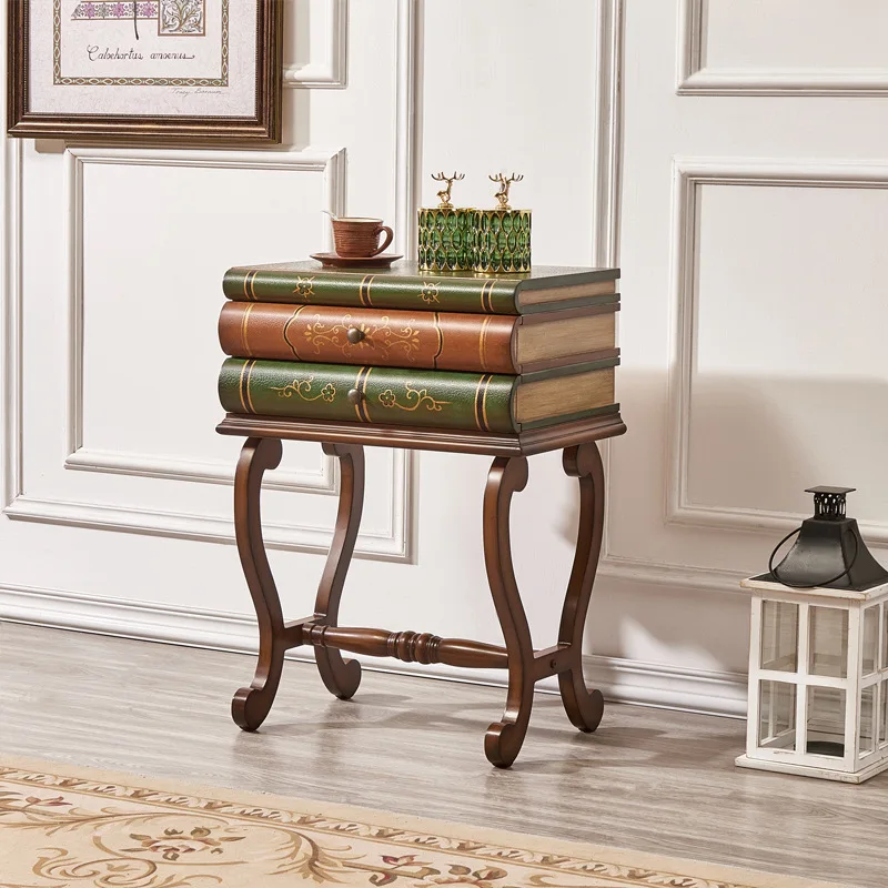 British book shape side table French sofa corner table retro painted small coffee two bucket table
British book shape side table French sofa corner table retro painted small coffee two bucket table