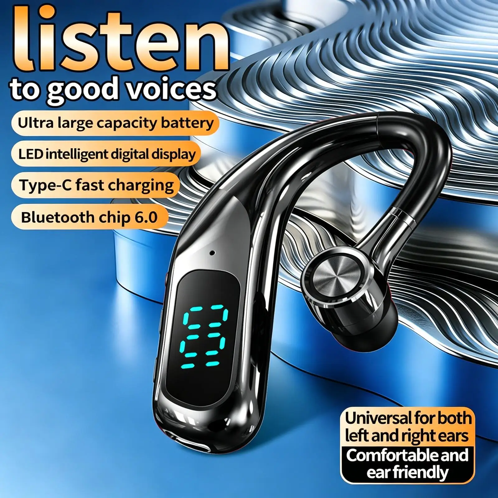 Single Ear-Hook Bluetooth6.0 Headphone 180° Rotatable Hi‑Fi Stereo Wireless Sports Earphones for Business Driving Gaming
Single Ear-Hook Bluetooth6.0 Headphone 180° Rotatable Hi‑Fi Stereo Wireless Sports Earphones for Business Driving Gaming