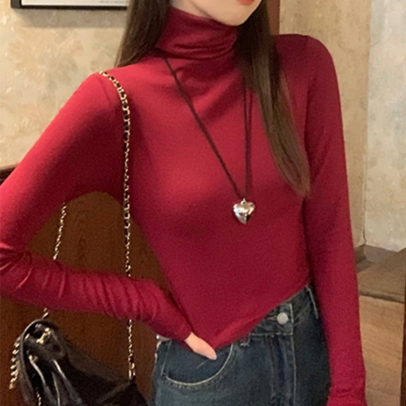 Autumn Winter Velvet Turtleneck Women's T-shirts 2025 New Red Long Sleeve Casual Korean Bottom Slim Tops Tee Female
Autumn Winter Velvet Turtleneck Women's T-shirts 2025 New Red Long Sleeve Casual Korean Bottom Slim Tops Tee Female