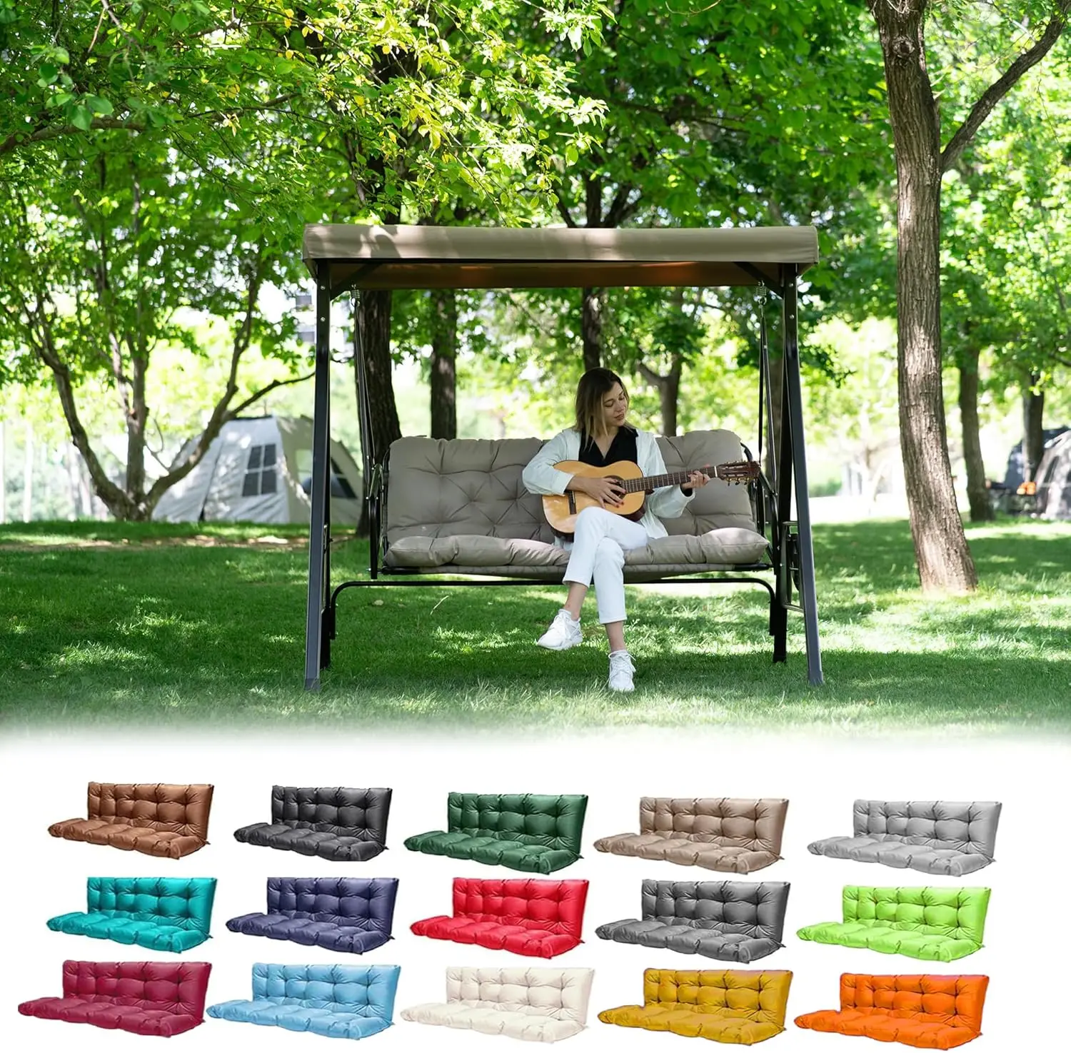 Waterproof Outdoor Swing Cushions 3-Seater with Backrest, Thickened Bench Cushion with Ties for Patio Garden (Khaki 60x40 in)
Waterproof Outdoor Swing Cushions 3-Seater with Backrest, Thickened Bench Cushion with Ties for Patio Garden (Khaki 60x40 in)