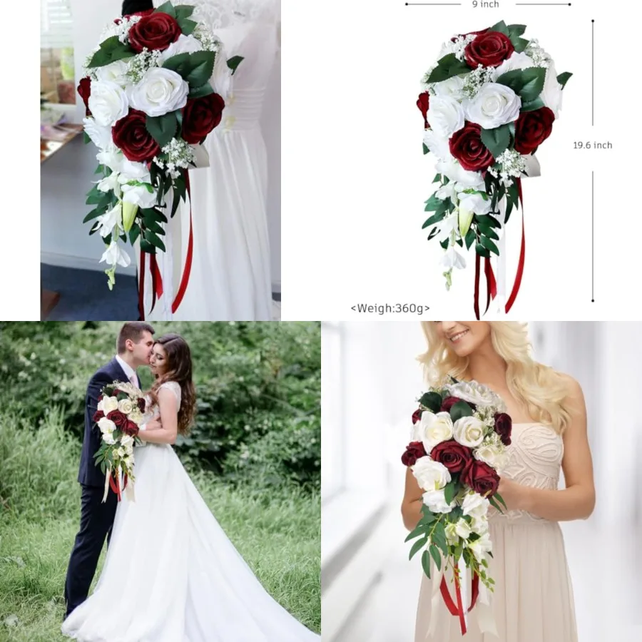 Wedding Bridal Bouquet, Bride Artificial Rose Flowers with Ribbons, Bridesmaid Fake Flower Bunch 11.8 Inch, Tossing Cascading B
Wedding Bridal Bouquet, Bride Artificial Rose Flowers with Ribbons, Bridesmaid Fake Flower Bunch 11.8 Inch, Tossing Cascading B