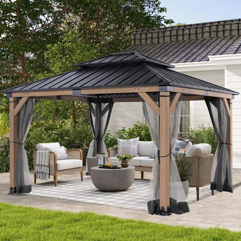 Wood Gazebo 10x12 ft –Gazebo Wooden with Double Metal Roof Hardtop Gazebo Kits with Mosquito Netting,Gazebos Pavilion
Wood Gazebo 10x12 ft –Gazebo Wooden with Double Metal Roof Hardtop Gazebo Kits with Mosquito Netting,Gazebos Pavilion