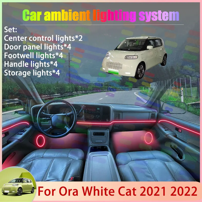 Для Ora White Cat 2021 2022 R2 2/18 в 1, автомобильная атмосферная лампа, RGB абажур, ансамбль, стример, атмосферный набор, автоаксессуары
Для Ora White Cat 2021 2022 R2 2/18 в 1, автомобильная атмосферная лампа, RGB абажур, ансамбль, стример, атмосферный набор, автоаксессуары