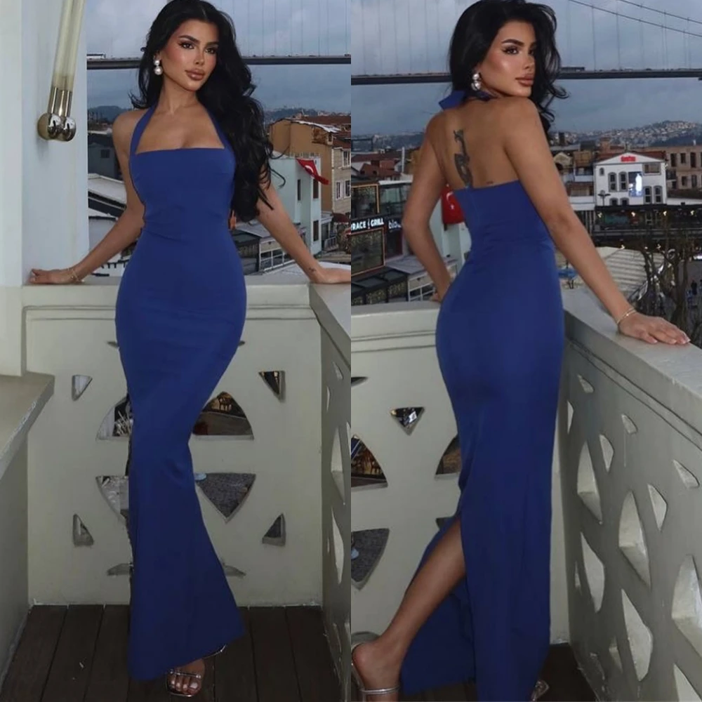 Customized Fashion Halter Prom Dresses Simple Jersey Sleeveless Evening Dress Classic Mermaid Back Slit Bespoke Occasion Gowns
Customized Fashion Halter Prom Dresses Simple Jersey Sleeveless Evening Dress Classic Mermaid Back Slit Bespoke Occasion Gowns