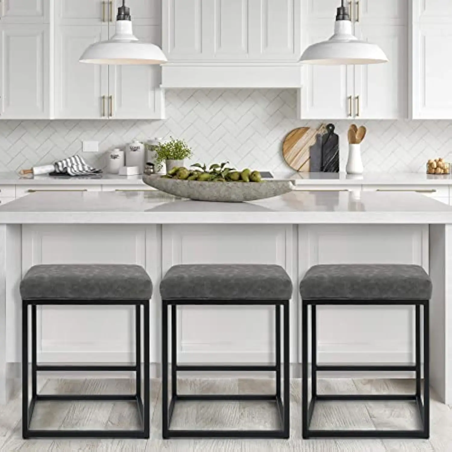 Bar Stools Set of 3 - Thick Cushion Metal Steel Frame Base with Footrest Kitchen Stools, Grey Bar Stools
Bar Stools Set of 3 - Thick Cushion Metal Steel Frame Base with Footrest Kitchen Stools, Grey Bar Stools