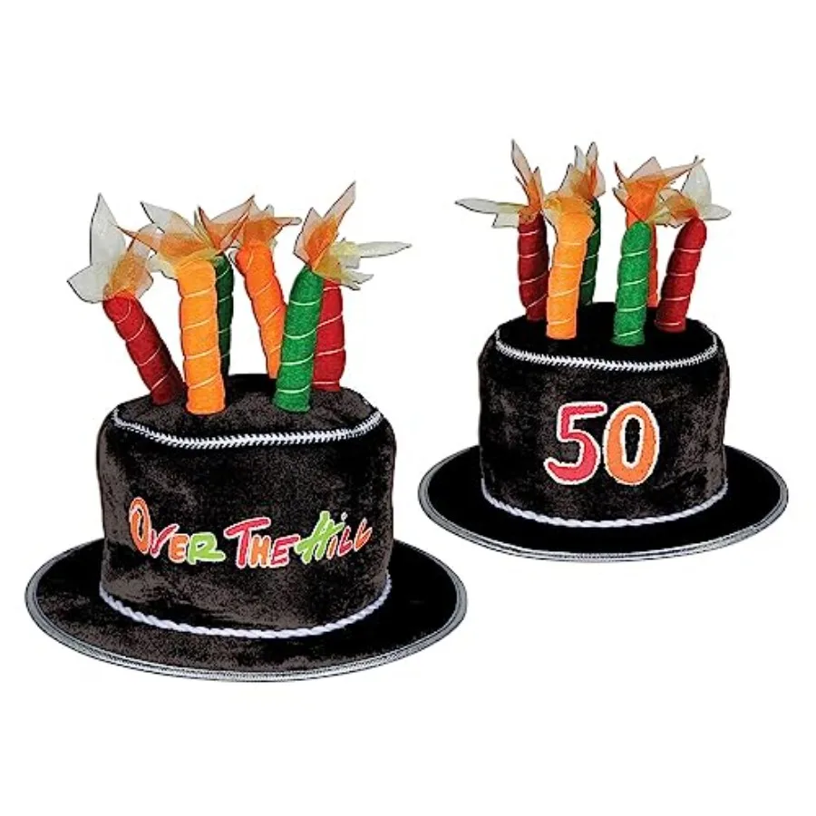 Unisex 40th Over the Hill Cake Hat With Candles
Unisex 40th Over the Hill Cake Hat With Candles