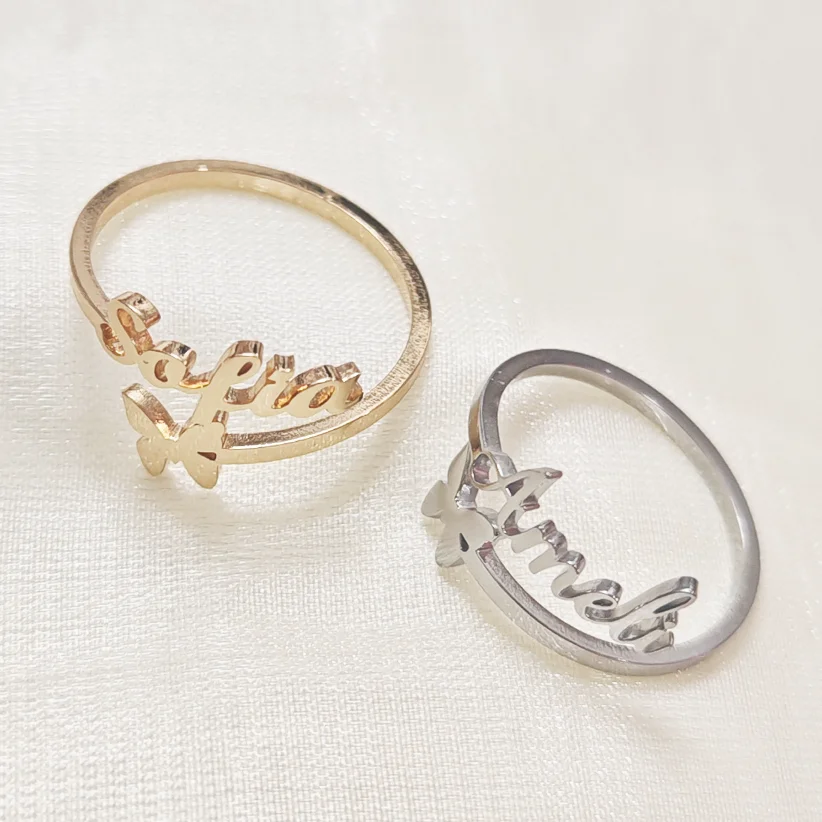 Personalized Butterfly Opening Name Ring Custom Stainless Steel Opening Adjustable Ring Jewelry Birthday Party Gift Wholesale
Personalized Butterfly Opening Name Ring Custom Stainless Steel Opening Adjustable Ring Jewelry Birthday Party Gift Wholesale