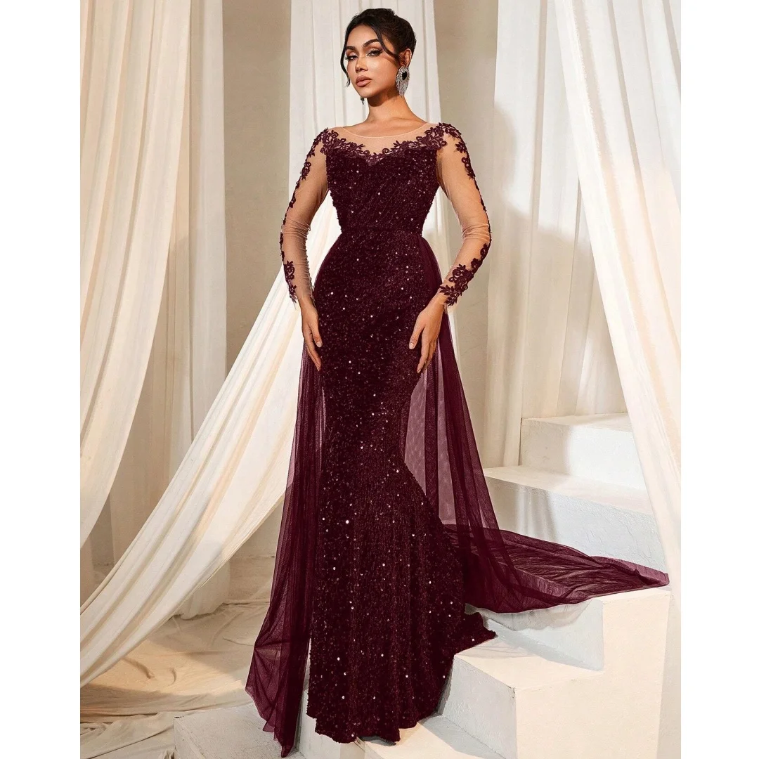 Burgundy Sequin Mermaid Evening Dresses Mesh Tulle Long Sleeve vestidos de noche Arabic Prom Dress Luxury Party Gowns Customized
Burgundy Sequin Mermaid Evening Dresses Mesh Tulle Long Sleeve vestidos de noche Arabic Prom Dress Luxury Party Gowns Customized