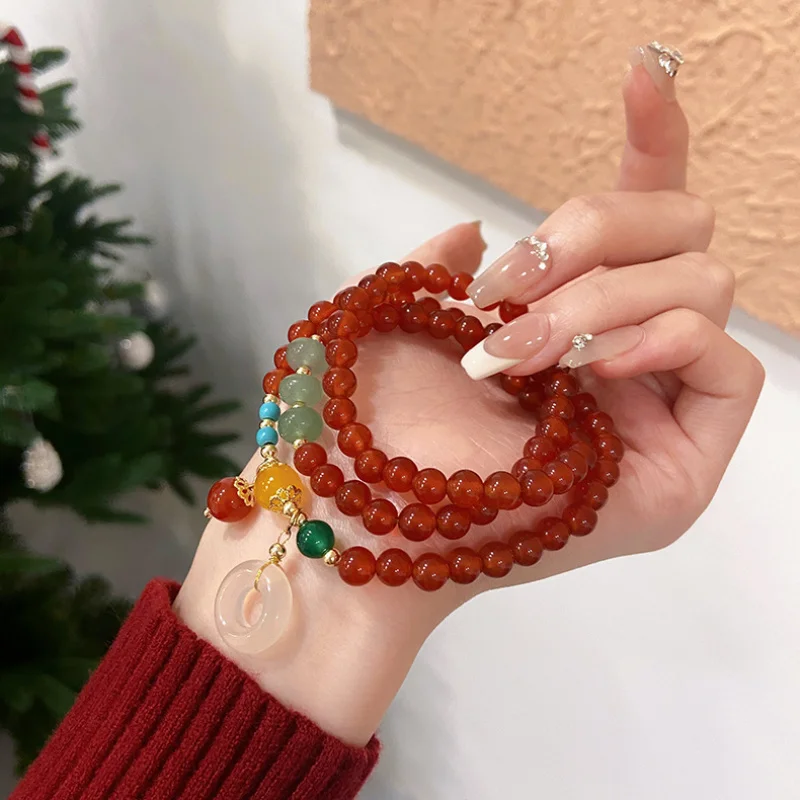 Natural Red Agate Three Circles Chalcedony Safety Decoration Pendant Retro Ethnic Style Multi-Layer Beaded Bracelet
Natural Red Agate Three Circles Chalcedony Safety Decoration Pendant Retro Ethnic Style Multi-Layer Beaded Bracelet
