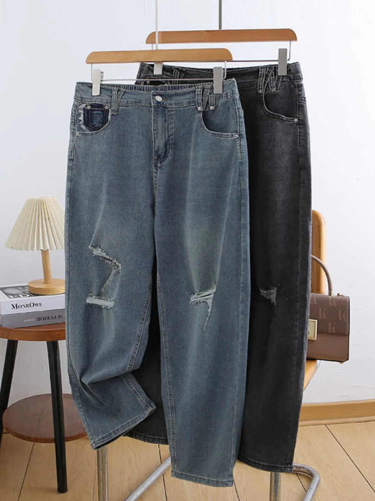 plus Size High Waist Hole Denim Pants Women Summer Thin Nine Points Harlan Pants Elastic Waist Loose Fit Deep Color Jeans
plus Size High Waist Hole Denim Pants Women Summer Thin Nine Points Harlan Pants Elastic Waist Loose Fit Deep Color Jeans