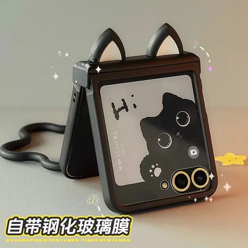 For Samsung Galaxy Z Flip 7 zflip6 zflip5 Phone Case Cute 3d Cat Ear Black Hard PC Cover Screen Protector silicone handheld
For Samsung Galaxy Z Flip 7 zflip6 zflip5 Phone Case Cute 3d Cat Ear Black Hard PC Cover Screen Protector silicone handheld 