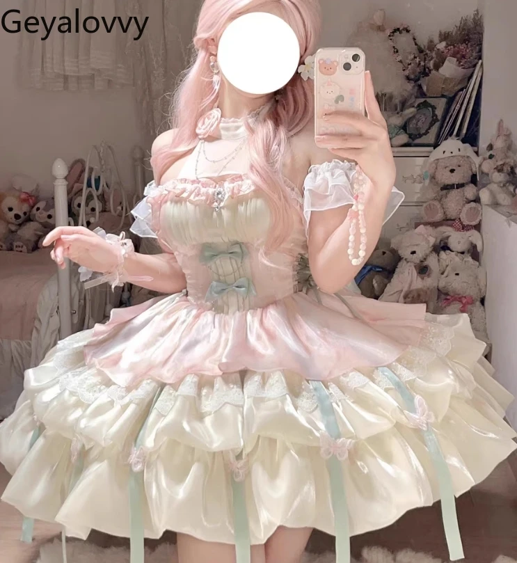 Lolita Style Sweet Cute Elegant Women's Short Dresses New Fashion Girl Cute Princess Halter Neck Suspender Dress for Lady
Lolita Style Sweet Cute Elegant Women's Short Dresses New Fashion Girl Cute Princess Halter Neck Suspender Dress for Lady