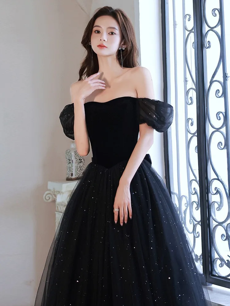 2023 New Off Shoulder Evening Dress Black Classic Square Collar Tulle Sequin Bow A Line Vestidos Elegant Floor Length Bride Gown
2023 New Off Shoulder Evening Dress Black Classic Square Collar Tulle Sequin Bow A Line Vestidos Elegant Floor Length Bride Gown