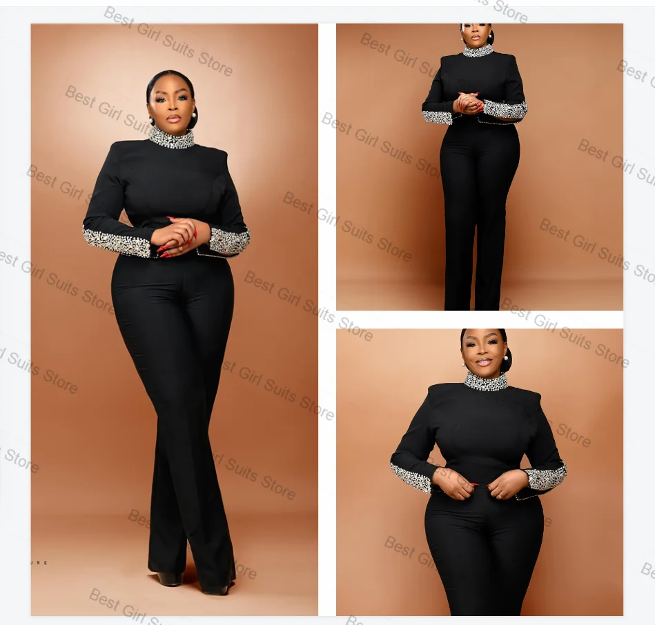 Black Women Suit Set 2 Pcs Crystals Blazer+Pants Formal Office Lady Jacket Customized Wedding Tuxedos Guest Prom Trousers 
Black Women Suit Set 2 Pcs Crystals Blazer+Pants Formal Office Lady Jacket Customized Wedding Tuxedos Guest Prom Trousers