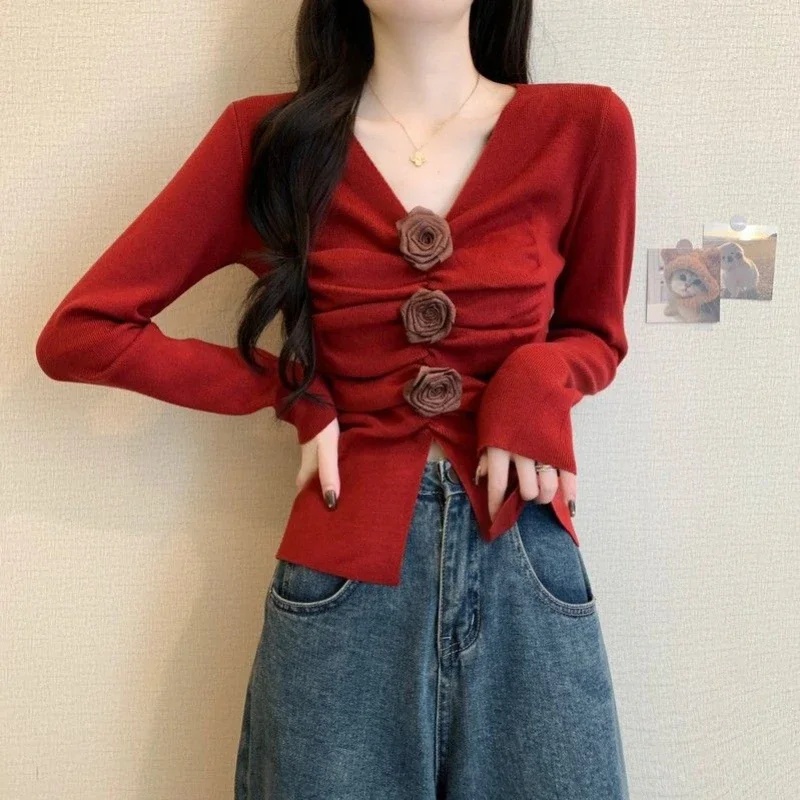 Sweet Slim Short Slit Hem Pullovers Top Spring Autumn Long Sleeve Solid Pleated Y2K Sweaters Fashion Sexy Women Clothing S894
Sweet Slim Short Slit Hem Pullovers Top Spring Autumn Long Sleeve Solid Pleated Y2K Sweaters Fashion Sexy Women Clothing S894