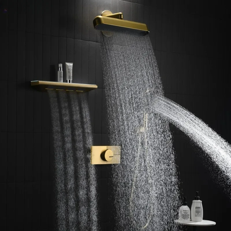Premium LED Rainfall Shower System Set - Built-In Mixer with High Pressure Wall Mounted Shower Head & Handheld Spray, Concealed
Premium LED Rainfall Shower System Set - Built-In Mixer with High Pressure Wall Mounted Shower Head & Handheld Spray, Concealed
