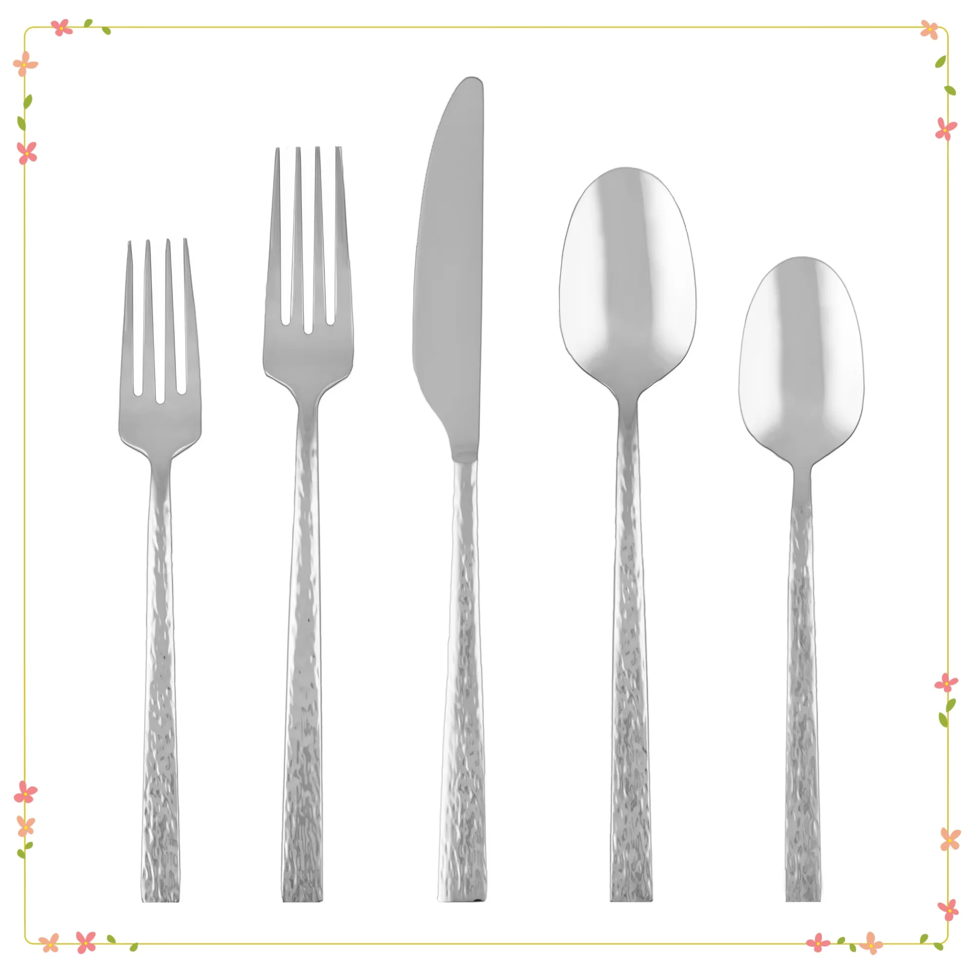 Hammered 20-Piece Stainless Steel Flatware Set, Service for 4 with Textured Finish, Dishwasher Safe
Hammered 20-Piece Stainless Steel Flatware Set, Service for 4 with Textured Finish, Dishwasher Safe