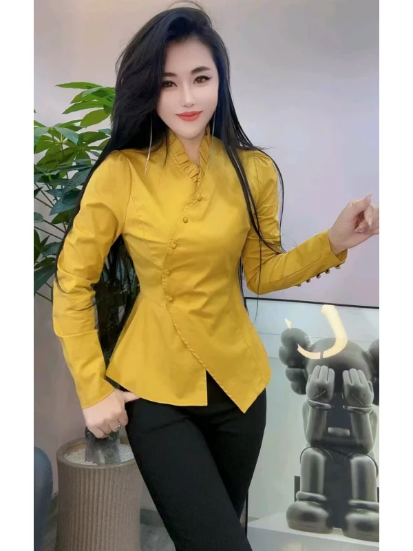 Новая женская рубашка Slim Fit с длинным рукавом в китайском стиле, осенняя модная модель с зауженной талией, воротником-стойкой и пуговицами, для делового повседневного образа
Новая женская рубашка Slim Fit с длинным рукавом в китайском стиле, осенняя модная модель с зауженной талией, воротником-стойкой и пуговицами, для делового повседневного образа