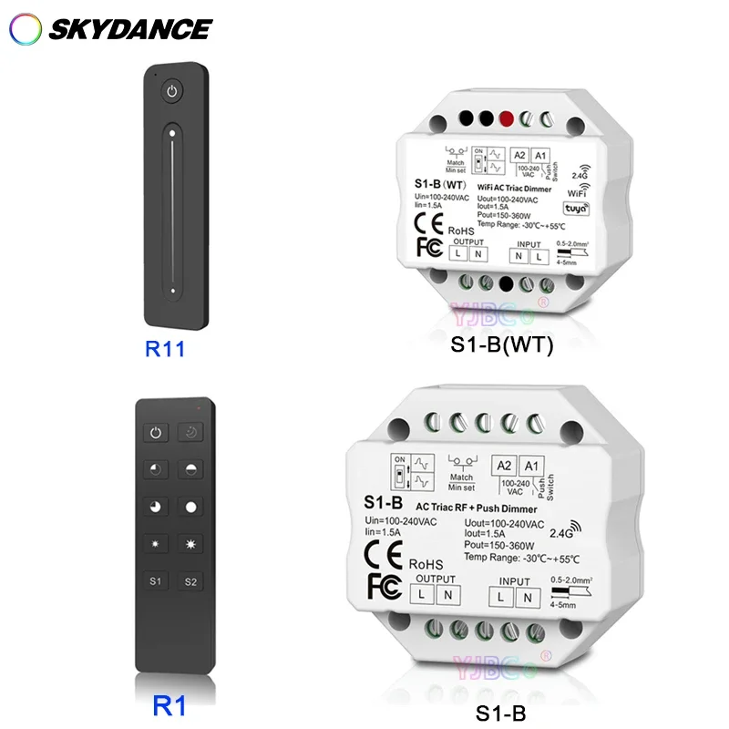 S1-B WT Wifi AC Triac RF Dimmer R1/R11 Remote 2.4G 1.5A 150W-360W single color led Lamp Push Dimmer Switch Controller 110V-220V
S1-B WT Wifi AC Triac RF Dimmer R1/R11 Remote 2.4G 1.5A 150W-360W single color led Lamp Push Dimmer Switch Controller 110V-220V