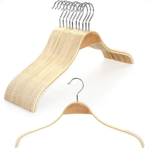 Slim Natural Wood Hangers with Extra Soft NonSlip Rubber Grips 10Pack HighGrade Fashion Hanger No Shoulder Bump for Sweater Cam