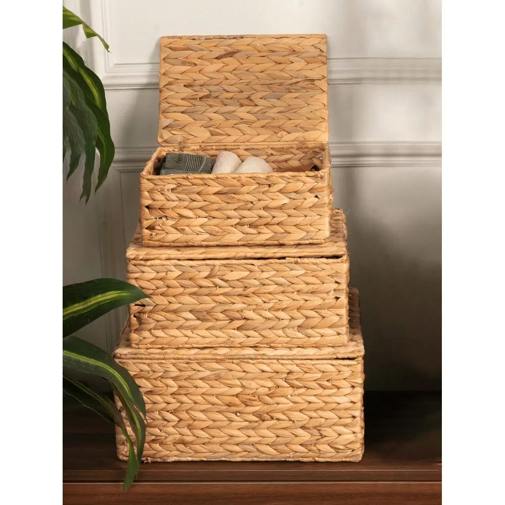 3pcs SML Rectangular Wicker Storage Basket With Lid, Bohemian Style Water Hyacinth Woven Organizer Basket With BuiltIn Handle,
3pcs SML Rectangular Wicker Storage Basket With Lid, Bohemian Style Water Hyacinth Woven Organizer Basket With BuiltIn Handle,