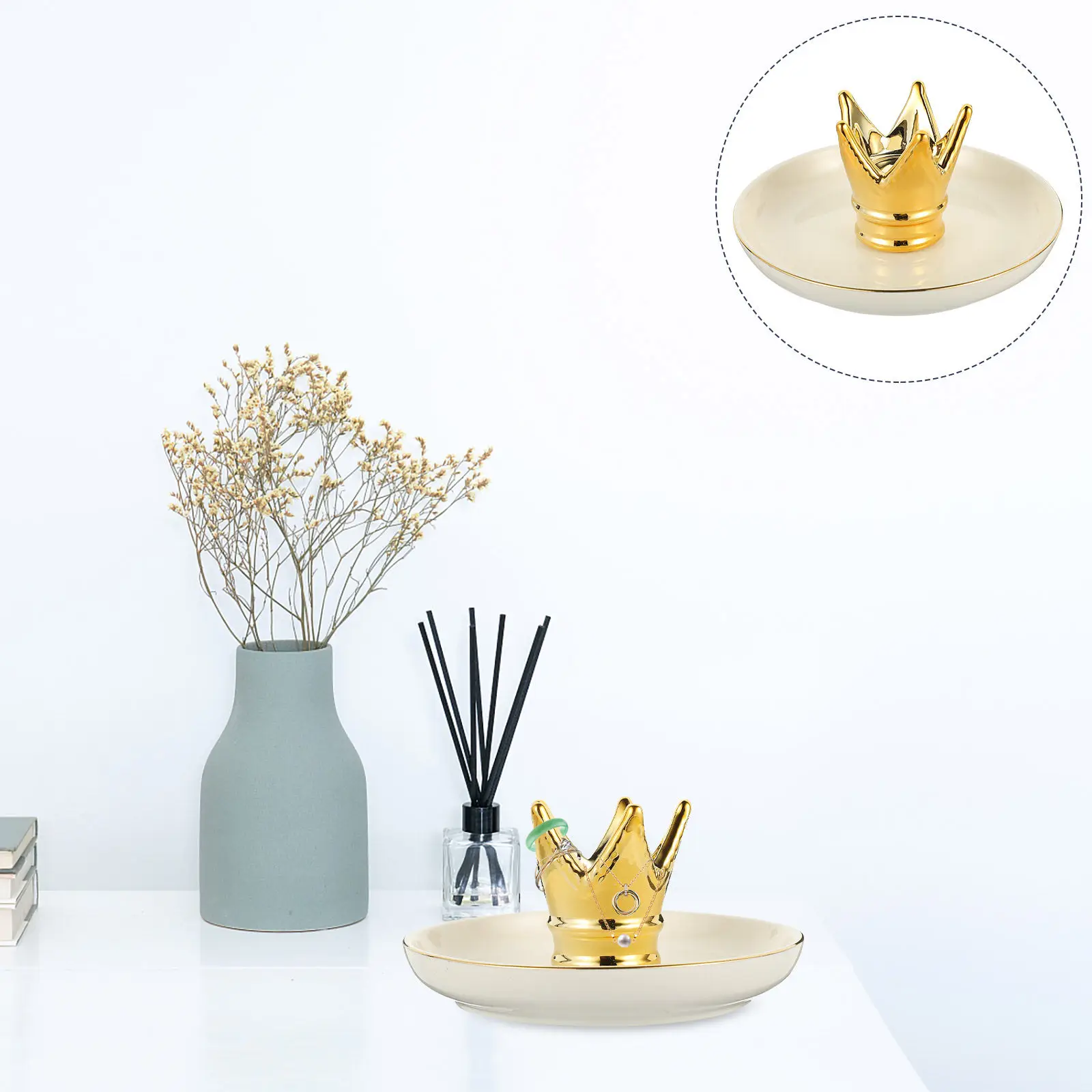 Premium Ceramic Jewelry Tray Cartoon Crown Design Multi Purpose Ring Dish Jewelry Storage Plate for Bedroom Dresser Living Room
Premium Ceramic Jewelry Tray Cartoon Crown Design Multi Purpose Ring Dish Jewelry Storage Plate for Bedroom Dresser Living Room