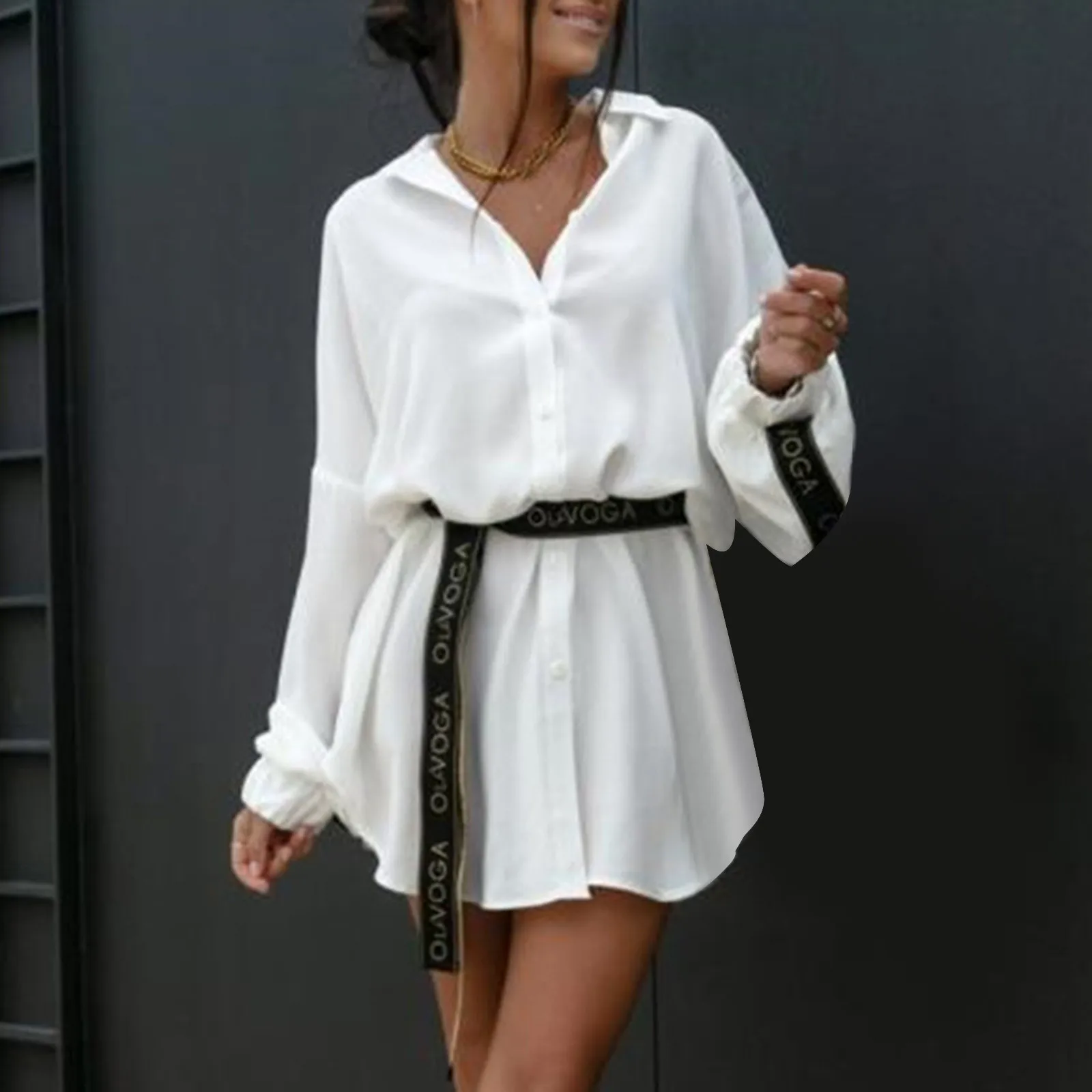 Long Sleeve White Shirts Dress Women Lapel Neck Waist Tie Button Dresses Loose Oversized Office Ladies Dress Solid Party Vestido
Long Sleeve White Shirts Dress Women Lapel Neck Waist Tie Button Dresses Loose Oversized Office Ladies Dress Solid Party Vestido