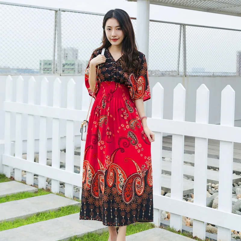 Women Print Dress Fashion Slim Vacation High Waist V Neck Beach Dresses New Summer Long Dresses Female
Women Print Dress Fashion Slim Vacation High Waist V Neck Beach Dresses New Summer Long Dresses Female