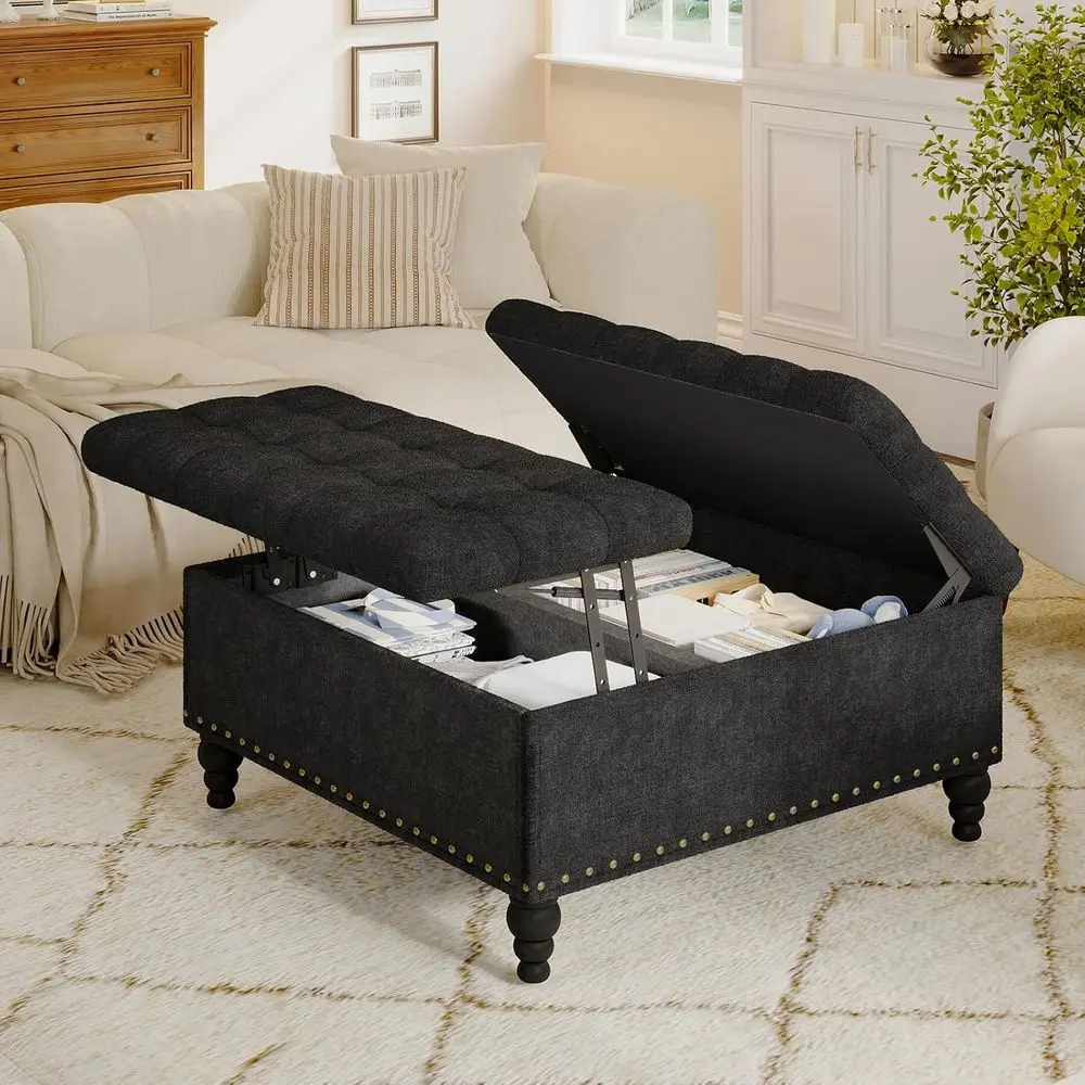 Storage Ottoman with Multi-Function Bench and Chenille Upholstery, Easy Assembly, Black
Storage Ottoman with Multi-Function Bench and Chenille Upholstery, Easy Assembly, Black