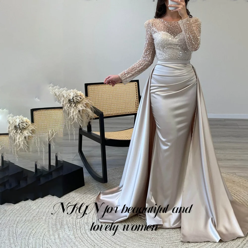 NFYN Elegant Sweetheart Prom Dress Shiny Sequins Long Sleeves Prom Gown Satin Trailing Party Mermaid Evening Dresses Customized
NFYN Elegant Sweetheart Prom Dress Shiny Sequins Long Sleeves Prom Gown Satin Trailing Party Mermaid Evening Dresses Customized