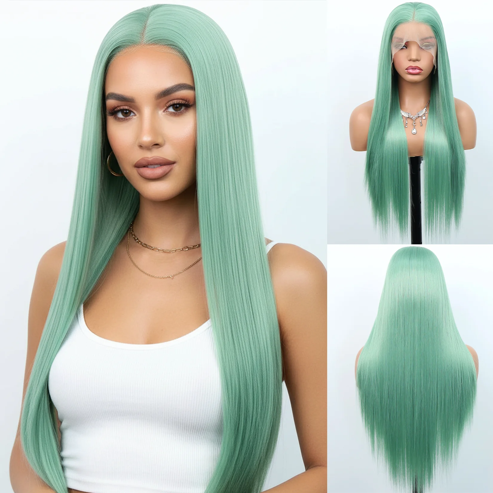 Aubree Synthetic Lace Front Wig Frow Women 13x4 Lace Frontal Pre Plucked Glueless Wig 28inch Long Straight Mint Green Hair Heat Resistant Wig
Aubree Synthetic Lace Front Wig Frow Women 13x4 Lace Frontal Pre Plucked Glueless Wig 28inch Long Straight Mint Green Hair Heat Resistant Wig