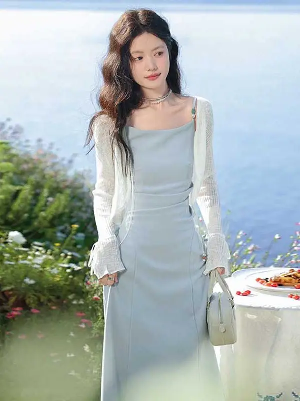 Summer 2026 Women's Sleeveless Long Dress Set with Sunscreen Cardigan Tea Break Waist Cinched Midi Dress French Style Fashion...
Summer 2026 Women's Sleeveless Long Dress Set with Sunscreen Cardigan Tea Break Waist Cinched Midi Dress French Style Fashion...