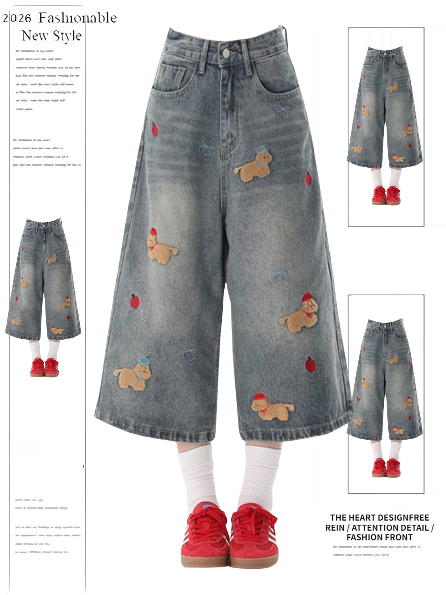 Casual Embroidered Distred Jeans orts Women High Waist Wide Leg Blue Denim Summer Faion Fun Leisure Seven-eighths Length
Casual Embroidered Distred Jeans orts Women High Waist Wide Leg Blue Denim Summer Faion Fun Leisure Seven-eighths Length