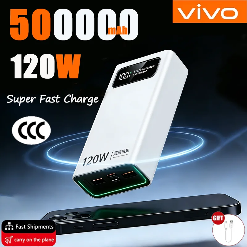 Внешний аккумулятор VIVO 500000 мАч для Xiaomi, супербыстрая зарядка 120 Вт, большая емкость, цифровой дисплей, для iPhone
Внешний аккумулятор VIVO 500000 мАч для Xiaomi, супербыстрая зарядка 120 Вт, большая емкость, цифровой дисплей, для iPhone