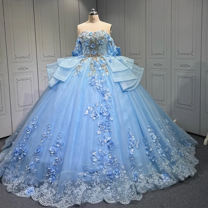 Customized sky blue Off Shoulder Quinceanera Dress Lace sequin applique crystal 3D flower Long tail vestidos de 15 Quinceanera
Customized sky blue Off Shoulder Quinceanera Dress Lace sequin applique crystal 3D flower Long tail vestidos de 15 Quinceanera