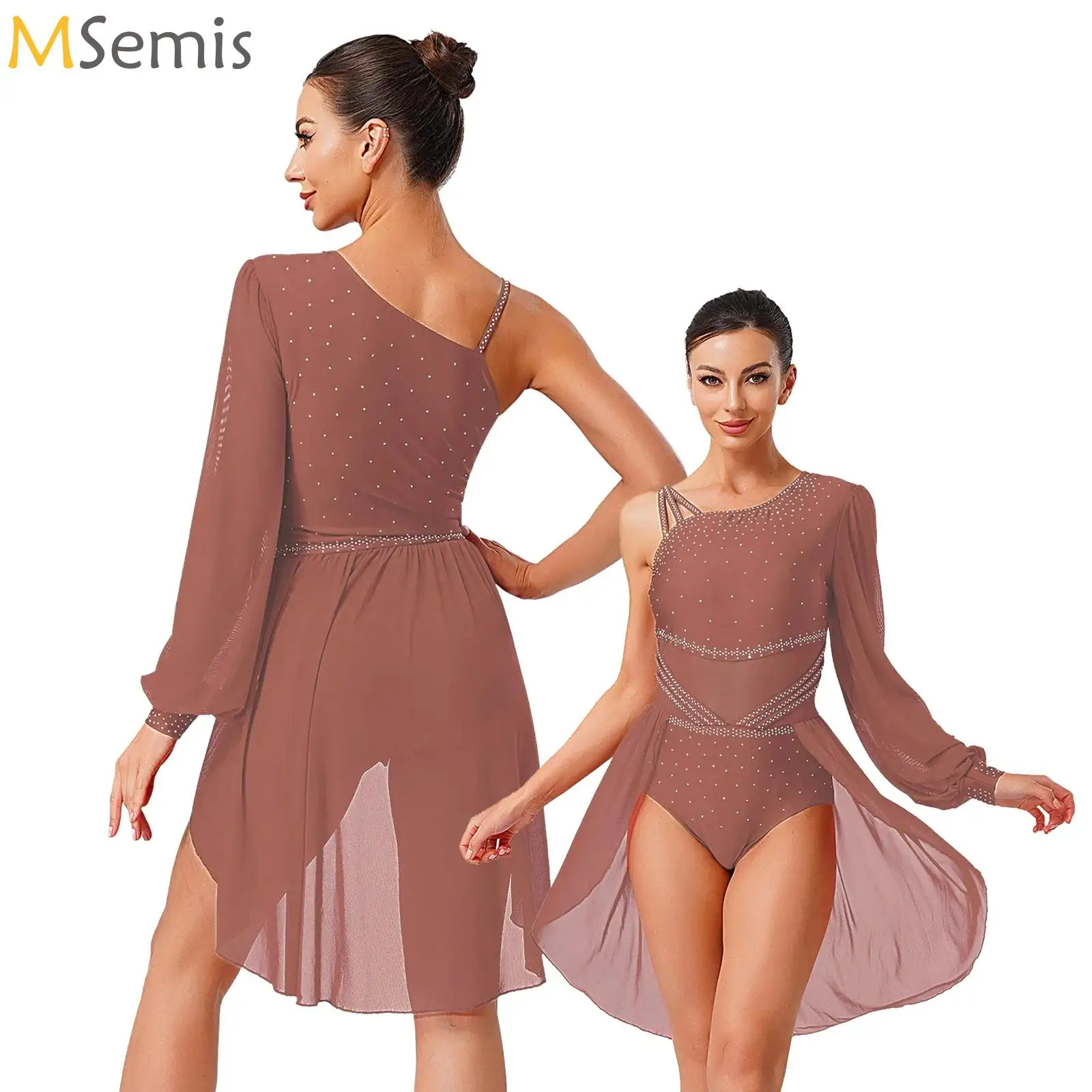 Womens Single Sleeve Ballet Dress Rhythmic Gymnastics Lyrical Latin Dance Performance Costume Shiny Rhinestones Mesh Maxi Dress
Womens Single Sleeve Ballet Dress Rhythmic Gymnastics Lyrical Latin Dance Performance Costume Shiny Rhinestones Mesh Maxi Dress