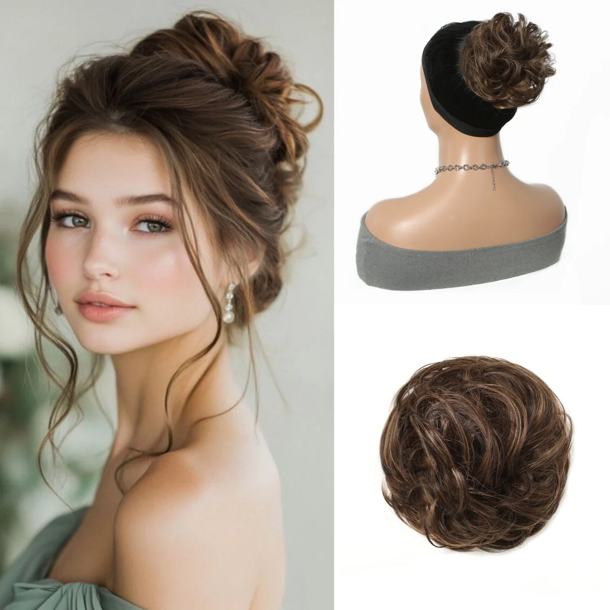 Messy Bun Human Hair Bun Dark Brown with Golden Hair Natural Donut Updo Soft Scrunchies 100% Human Hair Bun for Women Daily Use
Messy Bun Human Hair Bun Dark Brown with Golden Hair Natural Donut Updo Soft Scrunchies 100% Human Hair Bun for Women Daily Use